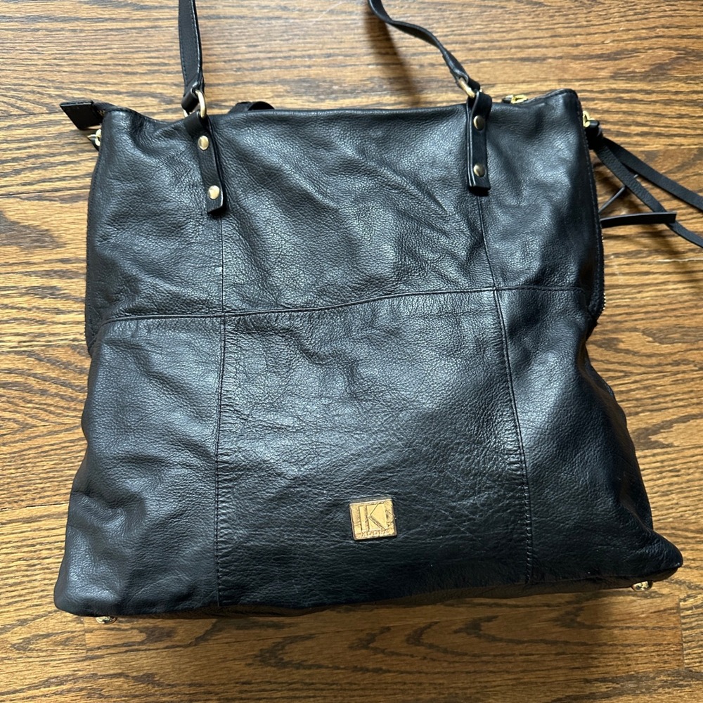 Kooba Leather Tote Bag Womens Large Black Pebbled Hobo Tassel Satchel Purse